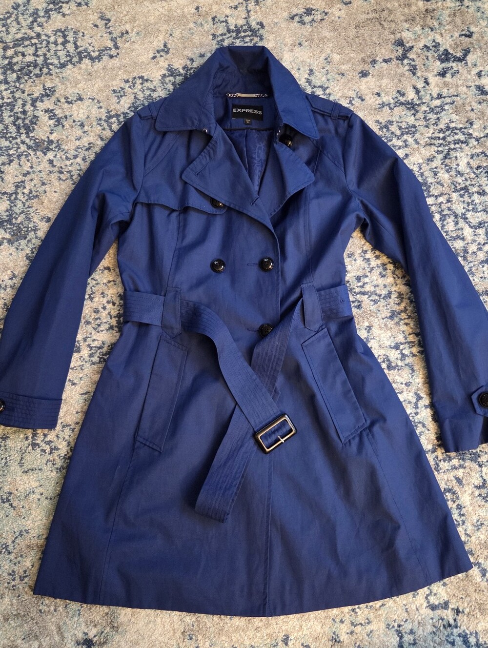 Express 2011 Royal Blue Belted Trench Coat Women’s Small Classic Lined Jacket